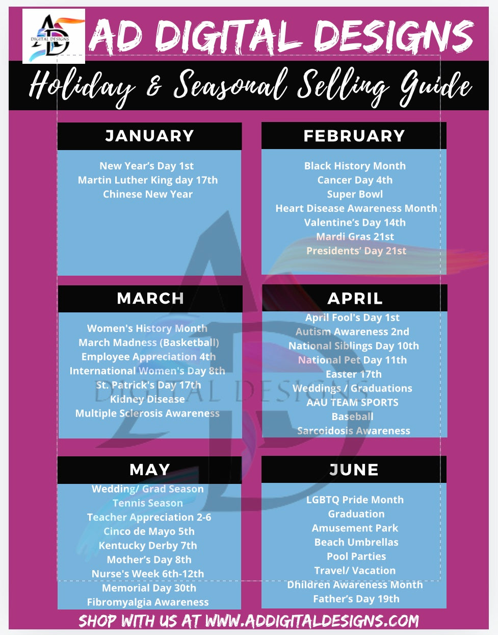 Holiday Selling Guide Calendar